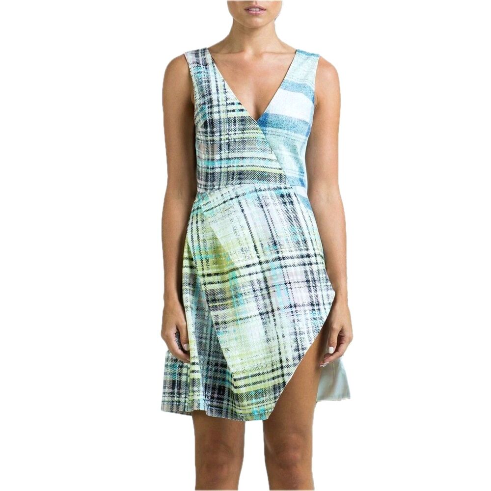 ASILIO Clash of the Tartans Architectural Fit & Flare Plaid Satin MiniDress Sz 2